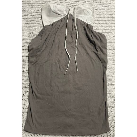 VTG Don Kline Halter Dress Leather Cotton Womens Small Gray Art-To-Wear Pockets - Picture 1 of 10